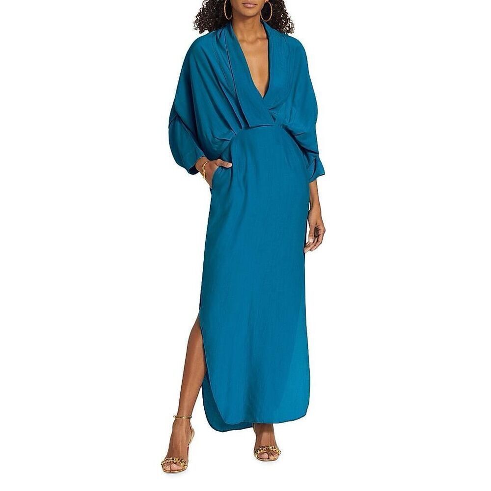 SWF Plunge Dress Summer Poolside Maxi Dress In Teal Wedding Guest  size S NWT